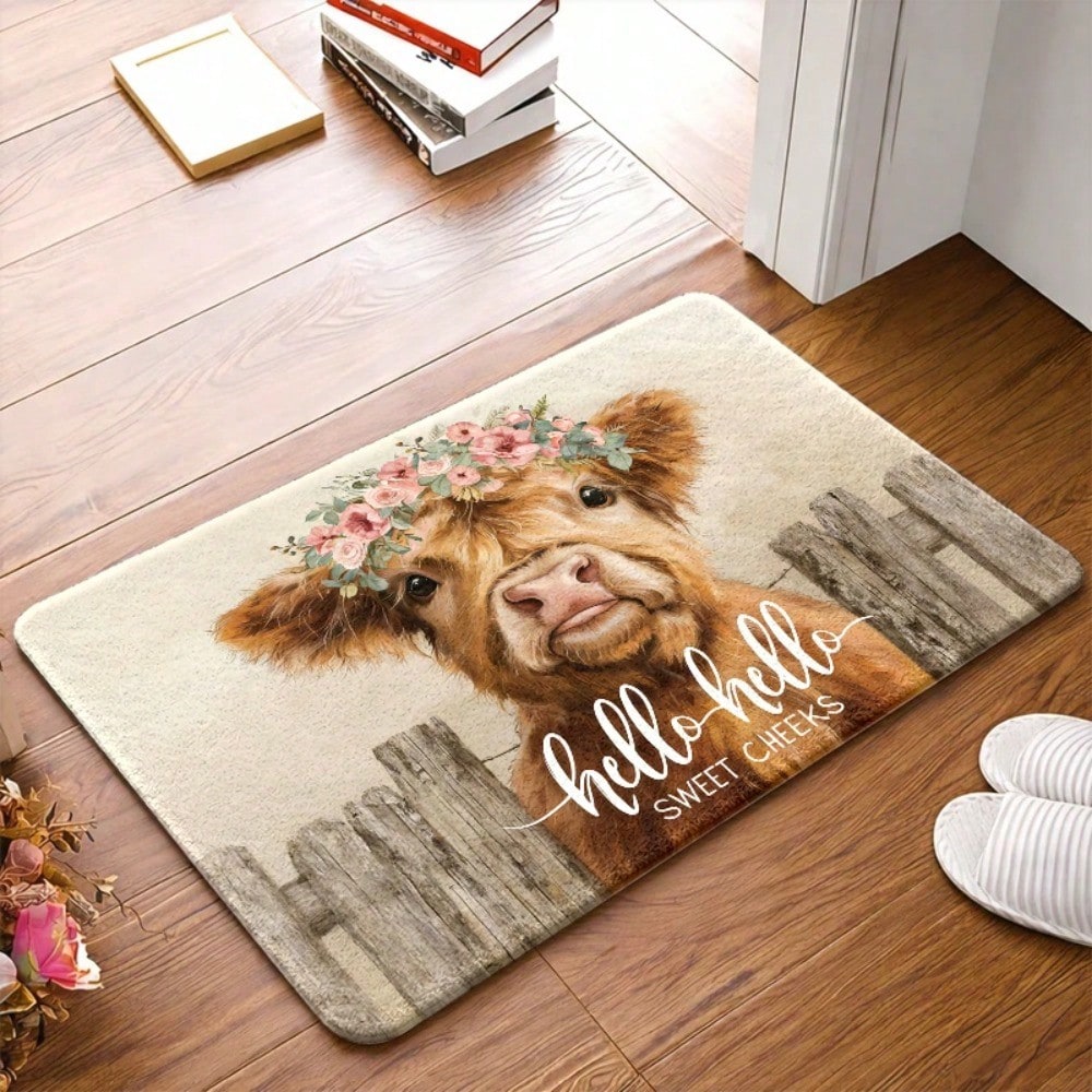 1PC, Cute Highland Cow with Fl - Cow Mat Rubber avis et prix