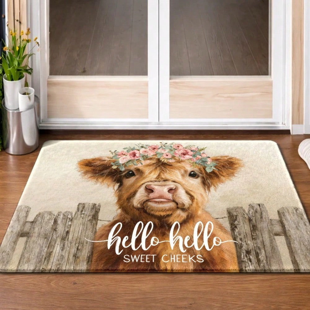1PC, Cute Highland Cow with Fl - Cow Mat Rubber avis et prix