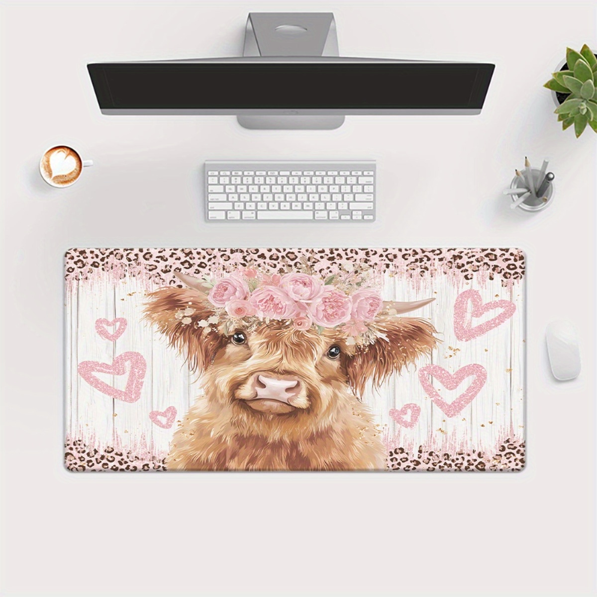 Highland Cow Desk Mat Pink Flo - Cow Mat Rubber avis et prix