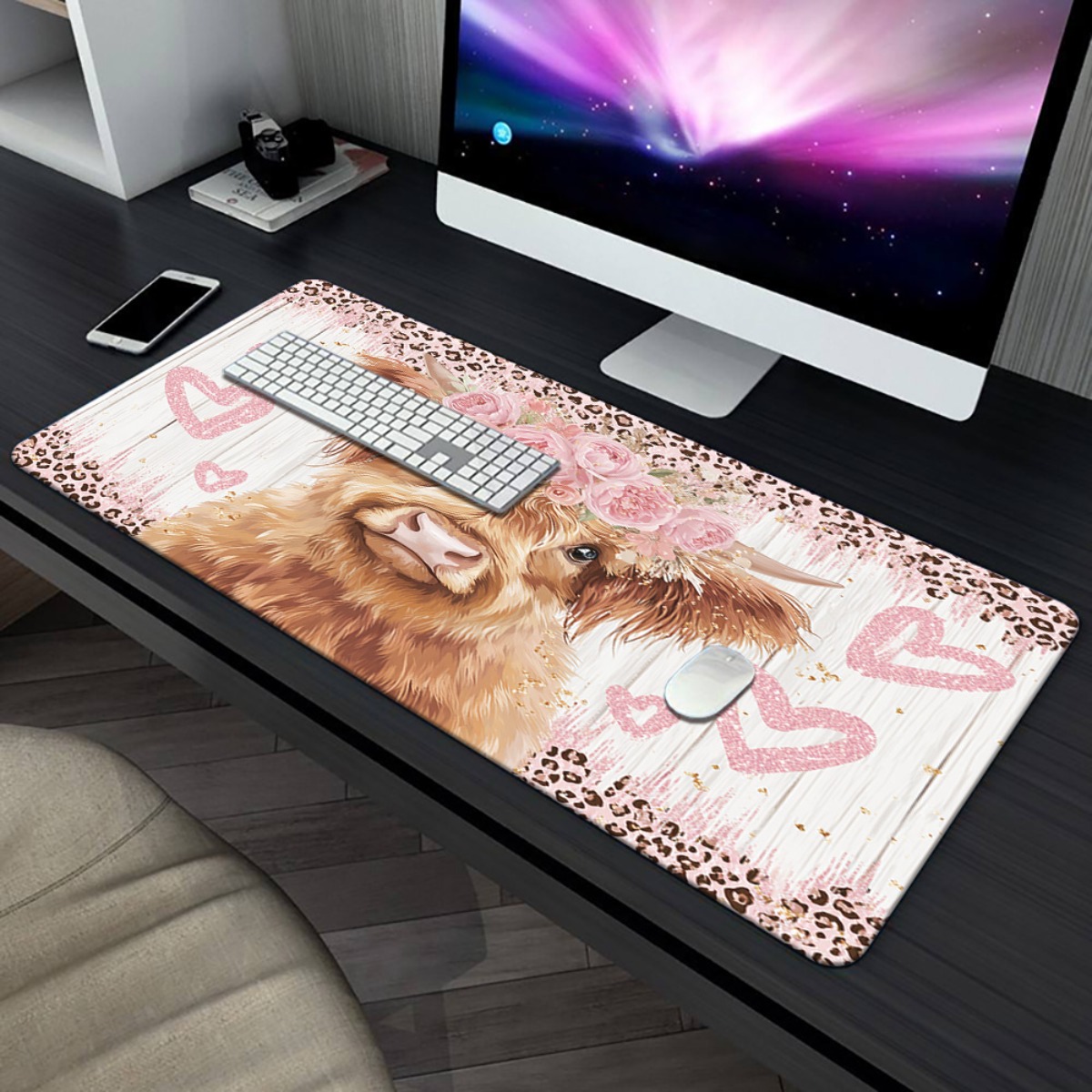 Highland Cow Desk Mat Pink Flo - Cow Mat Rubber avis et prix