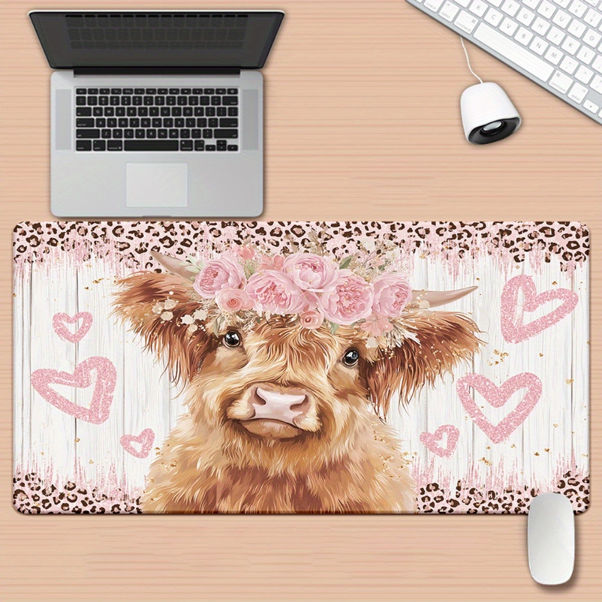 Highland Cow Desk Mat Pink Flo - Cow Mat Rubber avis et prix