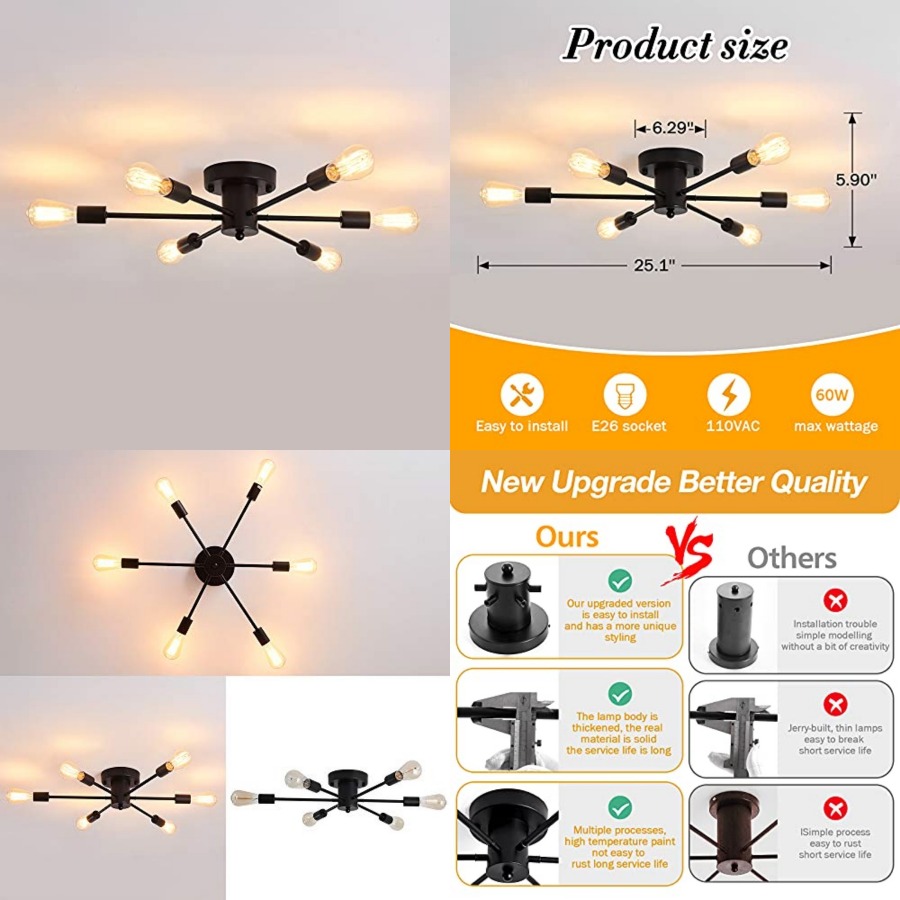 6 Lights Sputnik Semi Flush Mo - Farming A avis et prix