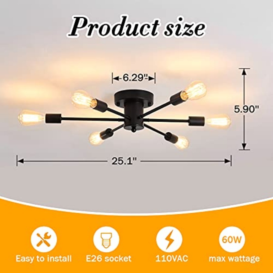 6 Lights Sputnik Semi Flush Mo - Farming A avis et prix