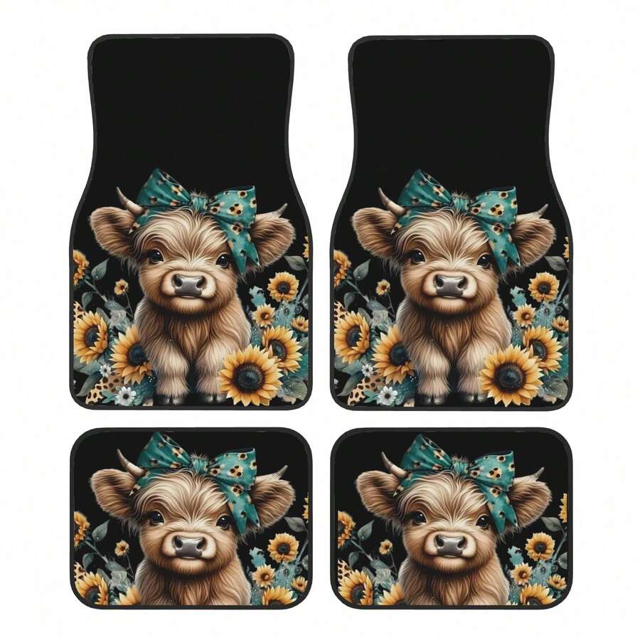 4-Piece Highland Cow Car Floor - Cow Mat Rubber avis et prix