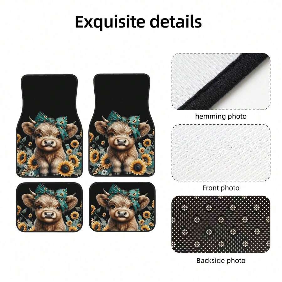 4-Piece Highland Cow Car Floor - Cow Mat Rubber avis et prix