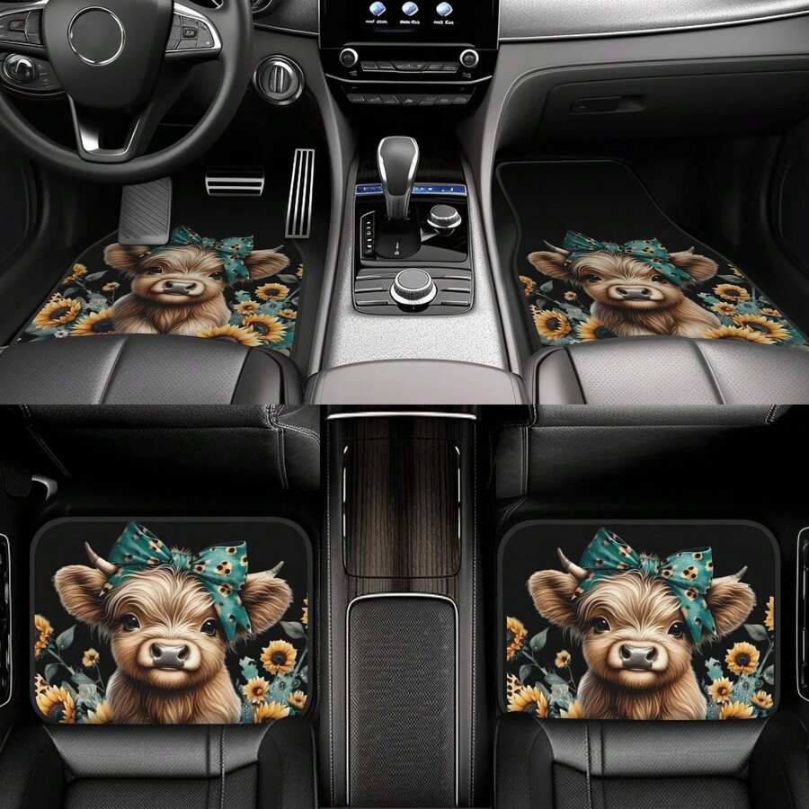 4-Piece Highland Cow Car Floor - Cow Mat Rubber avis et prix