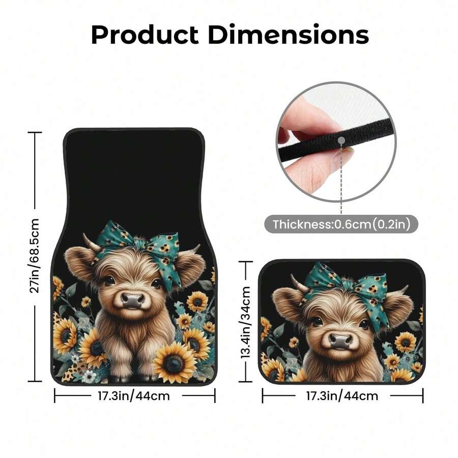 4-Piece Highland Cow Car Floor - Cow Mat Rubber avis et prix