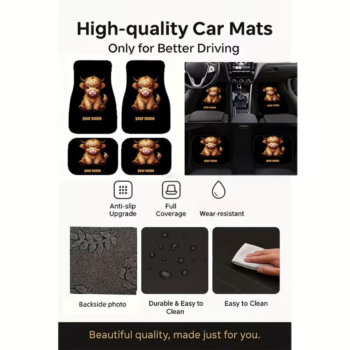 Universal 4 Pcs Car Floor Mats - Cow Mat Rubber avis et prix
