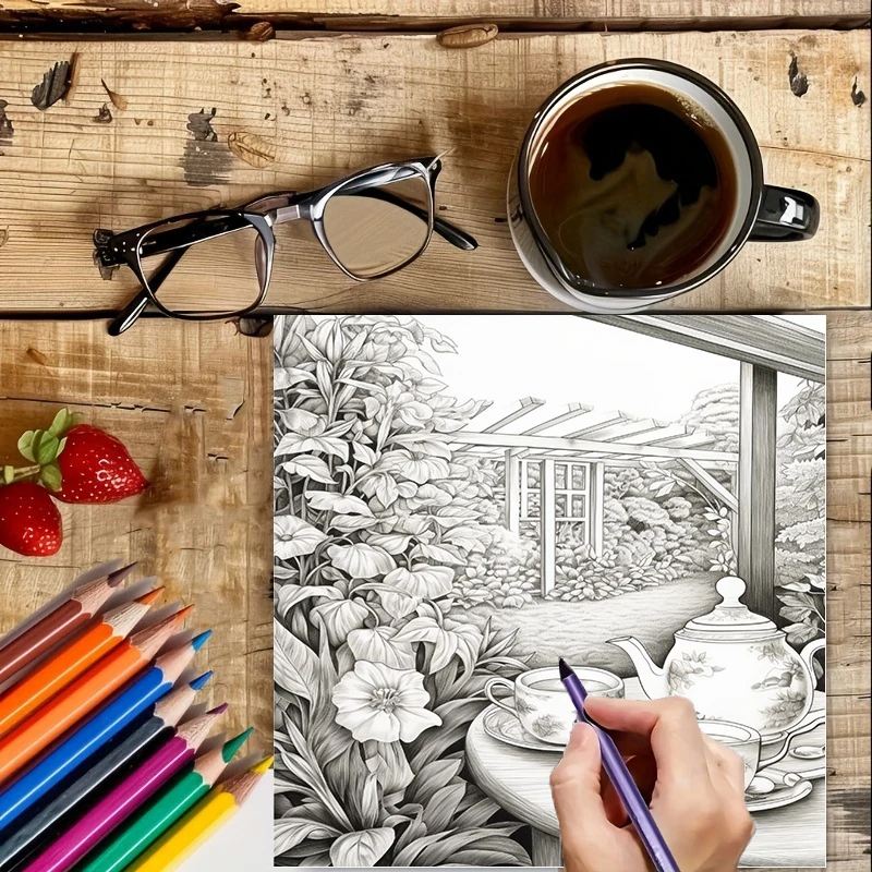 Tea In The Gardens Coloring Bo - Farming And Agriculture avis et prix